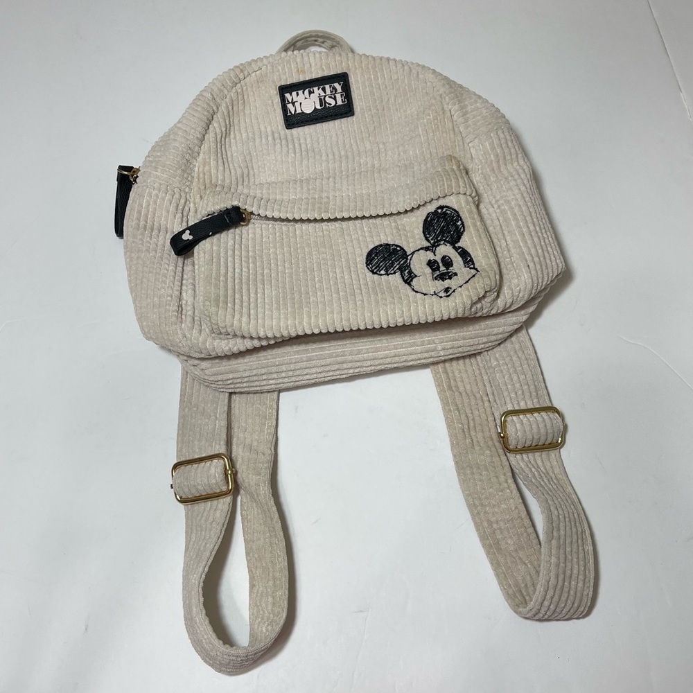 Cream and Black Mini Backpack with Textured Fabric - Picture 3 of 15